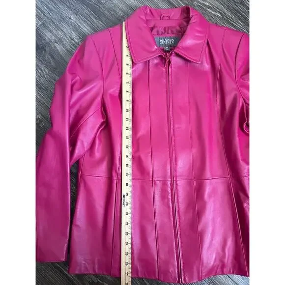 Wilsons Leather Pink Plus Size 3/4 length Jacket Zipper Closure 1X - Picture 2 of 7
